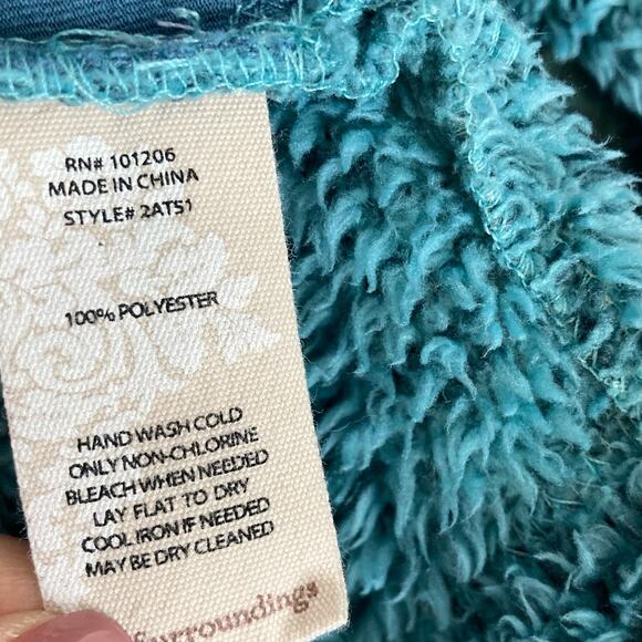 Soft Surroundings Women's Sherpa Pullover Sweater Small Blue Quarter Zip Pockets - Picture 12 of 12